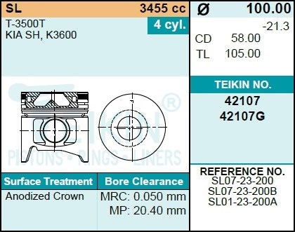 Поршень SL STD /SL07-23-200/35.5MM/комплект 4 шт 42107STD,42107 - фото 9635